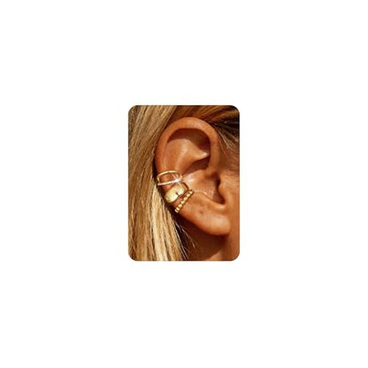 Ear Cuffs Non Piercing Hypoallergenic Gold Plated Ear Cuff Earrings for Women Trendy Clip On Cartilage Earring Set Dainty Adjustable Fake Piercings Earrings Fashion Accessories - color: E；3pcs gold ear cuff