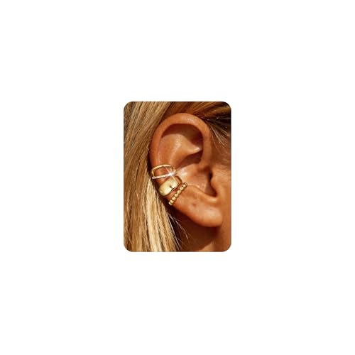 Ear Cuffs Non Piercing Hypoallergenic Gold Plated Ear Cuff Earrings for Women Trendy Clip On Cartilage Earring Set Dainty Adjustable Fake Piercings Earrings Fashion Accessories - color: E；3pcs gold ear cuff