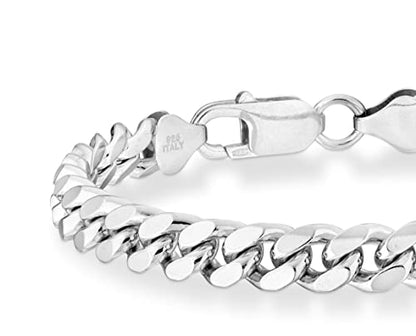 Miabella Italian Thick 925 Sterling Silver Cuban Link Chain Bracelet Men | 3.2mm, 5mm, 7mm, Solid Curb, Fine Jewelry, Made in Italy - size: 7mm