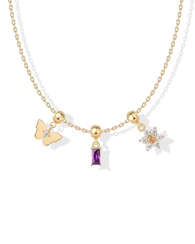 PAVOI 14K Gold Plated Dainty Necklace with Removable Charms Set for Women | 2 and 3-Pack Small Motif & Mantra Pendants, Adjustable Chain Gold Charm Necklace, Cute Jewelry Gifts - style: Spring Pack