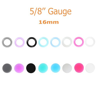 Juway Oveta Ear Gauges for Ear Silicone Ear Plugs Soft Flexible Silicone Gauge Saddle Silicone Ear Plugs and Tunnels 6mm-20mm(16 Pairs) - color: 32PCS 16mm(5/8")