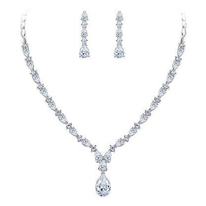 EVER FAITH Pear Shaped Cubic Zirconia Bridal Wedding Jewelry Set for Women | Gorgeous Water Drop Bride Necklace Dangle Earrings, for Bride Bridesmaid - color: Clear
