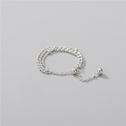 925 Sterling Silver Adjustable Link Chain Rings for Women Daughter | Dainty 14k Gold Plated Evil Eye/Cross/Flower Ring Sparkly Twist Rope with Bead Dangle Stackable Ring Jewelry Birthday Gifts - color: Style 3-Silver