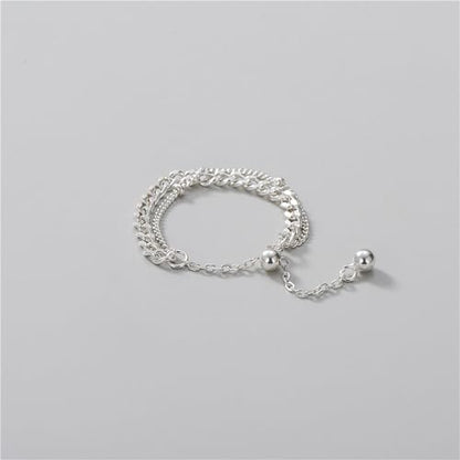925 Sterling Silver Adjustable Link Chain Rings for Women Daughter | Dainty 14k Gold Plated Evil Eye/Cross/Flower Ring Sparkly Twist Rope with Bead Dangle Stackable Ring Jewelry Birthday Gifts - color: Style 3-Silver