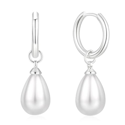 14k Gold Plated Lightweight Pearl Earrings,Trendy Jewelry,Teardrop Hoop Earrings for Women,Pearl Drop Earrings,Elegant Jewelry for Gifts - color: Circle Pearl Silver