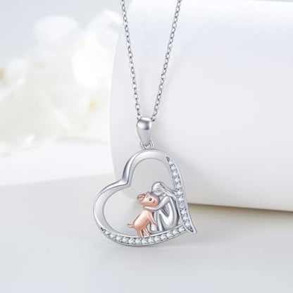 Heart Animal Necklace 925 Sterling Silver Cute Animal Pendant Jewelry Birthday Gifts for Women Girlfriend Mom Animal Lovers - style: Goat