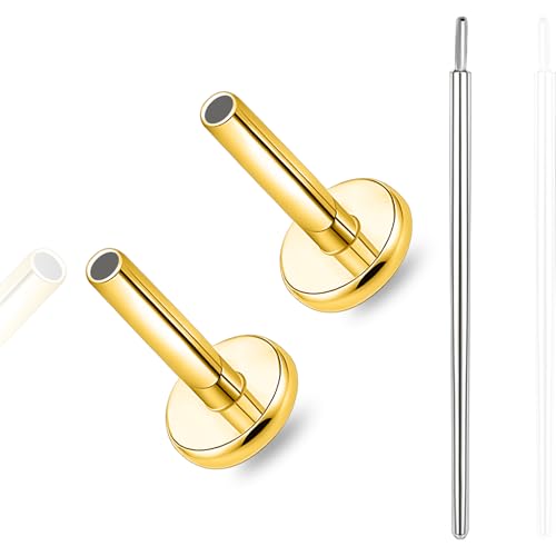 limerencia Titanium Threadless Bar Post for Tragus Body Piercing,16G/18G/20G Press Fit Flat Back Stud Earrings Push in Post Replacement Medusa Helix Couch Piercing Jewelry for Women Men(A Pair) - color: gold tone, size: 16G-7mm