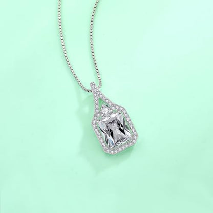 Created Gemstone Necklace 925 Sterling Silver Halo Rectangular Pendant Birthstone Necklaces Jewelry Gifts for Women - color: 04 April - Cubic Zirconia