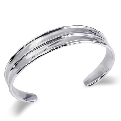 Irregular Hammered Wave Texture Cuff Bracelet for Women Open Bangle Hypoallergenic Jewelry Silver & Gold - color: Silver