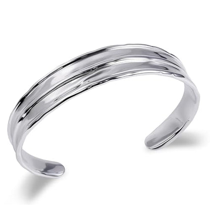 Irregular Hammered Wave Texture Cuff Bracelet for Women Open Bangle Hypoallergenic Jewelry Silver & Gold - color: Silver