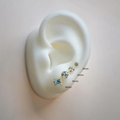 925 Sterling Silver Earrings, Cubic Zirconia Stud Earrings, Diamond Stud Earrings for Women - color: Gold-3mm,4mm,5mm,6mm,7mm