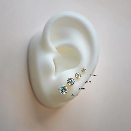 925 Sterling Silver Earrings, Cubic Zirconia Stud Earrings, Diamond Stud Earrings for Women - color: Gold-3mm,4mm,5mm,6mm,7mm