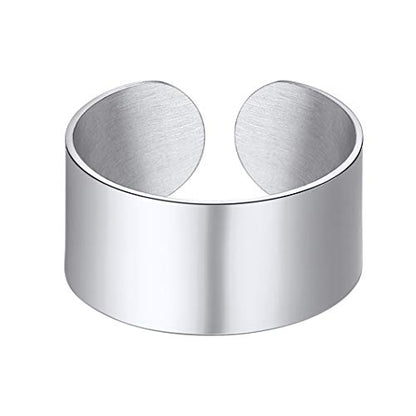 Stainless Steel Open Band Ring for Men Women 18K Gold/Black Plated Brush/Smooth Surface Rings Set Minimalist Jewelry(with Gift Box) - color: 06-Steel 10mm Smooth Surface