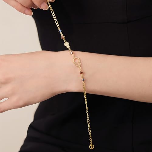 Cicy Bell Evil Eye Bracelets 18k Gold Plated Adjustable | Turquoise，Zirconia Link, Trendy Jewelry Gift for Women, 15.9" with 1.9'' Extender - color: C-Gold