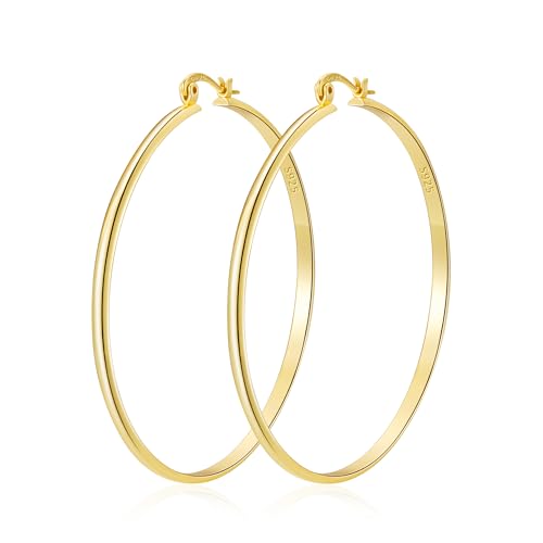 Apsvo Hoop Earrings for Women, 5mm Wide 14K Gold Plated/Silver Hoop Earring Hypoallergenic 925 Sterling Silver Earrings Lightweight Large Earrings for Women - color: 3mmWide-60mmGold