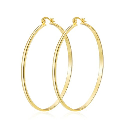 Apsvo Hoop Earrings for Women, 5mm Wide 14K Gold Plated/Silver Hoop Earring Hypoallergenic 925 Sterling Silver Earrings Lightweight Large Earrings for Women - color: 3mmWide-60mmGold