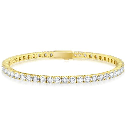KRKCLIFE Tennis Bracelets for Women Men 14K Gold Plated Hypoallergenic | Classic Round AAAAA Cubic Zirconia 3/4/5mm Width,Elegant Jewelry Anniversary Birthday Gifts for Women Him Wife Mom 6.5-8 Inch - color: Yellow Gold