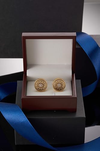 Cuff Links Mens, Cufflinks for Men, Men's Cuff Links for Wedding, Business, Father's Day, Gift for Men, 18K Gold Plated with Luxury Wooden Gift Box - style: Gold Cufflink