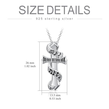Cross Necklace for Men Women 925 Sterling Silver Cross Pendant Necklace Christian Religious Jewelry Gifts for Anniversary - color: 18-Music Cross