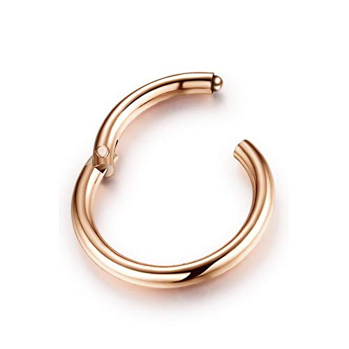 5Pcs Stainless Steel 16G 18G Sleeper Hoop Earrings for Women Men Septum Hinged Clicker Nose Lip Ring Helix Daith Cartilage Tragus Piercings Tiny Small Huggie Hoops Hypoallergenic Sensitive Ears Jewelry - style: 10mm in rose gold-tone 18G