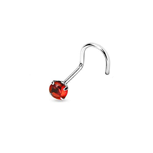 316L Surgical Steel Nose Screw Ring 18G Nose Screw Stud Prong Set 3mm CZ Gems Nostril Piercing Jewelry 1/4 Inch (6mm) - color: Red