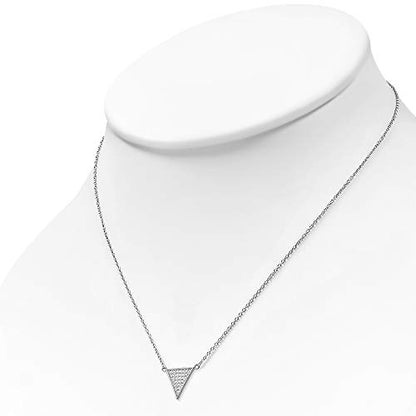 925 Sterling Silver White CZ Triangle Womens Pendant Necklace - color: Silver