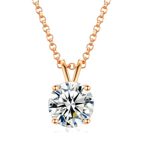 TUHE Moissanite Necklace 0.1-12 Carats 18K Gold Vermeil 925 Sterling Silver Necklace 3-15MM Solitaire D Color VVS1 Round Lab Created Moissanite Pendant Dainty Gold Necklaces for Women Jewelry Gifts - color: Brilliant Round- Rose Gold, size: 6.0ct