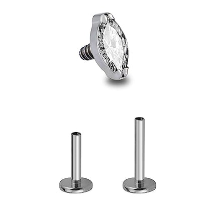 1PC Tragus Conch Helix Flat Labret Piercing Jewelry 16G 6mm 8mm - ASTM F136 Titanium Cartilage Earring Flatback Stud, Implant Grade Internally Threaded Hypoallergenic Body Jewelry (Clear CZ) - color: Clear Marquise CZ - Tit