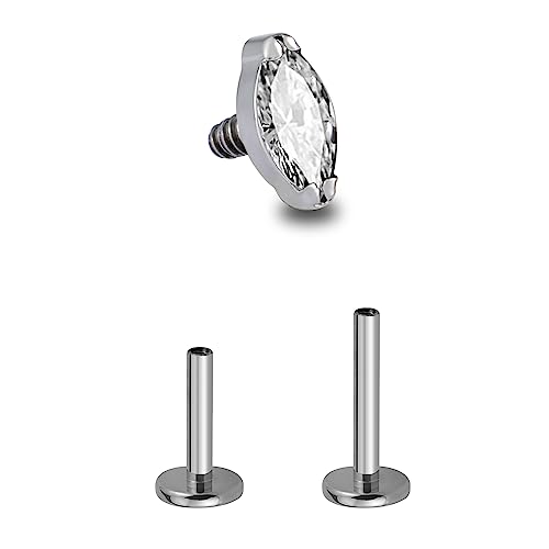 1PC Tragus Conch Helix Flat Labret Piercing Jewelry 16G 6mm 8mm - ASTM F136 Titanium Cartilage Earring Flatback Stud, Implant Grade Internally Threaded Hypoallergenic Body Jewelry (Clear CZ) - color: Clear Marquise CZ - Tit