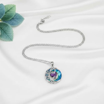 ONEFINITY Moon Star Necklace 18K White Gold Plated Celtic Moon Birthstone Pendant Necklaces Heart Birthstone Anniversary Birthday Jewelry Gifts for Women Wife Mom - style: February