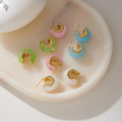 Chunky Hoop Earrings for Women, Lightweight Statement Daily Wear Gifts - color: Green C