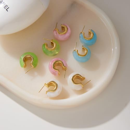 Chunky Hoop Earrings for Women, Lightweight Statement Daily Wear Gifts - color: Blue C
