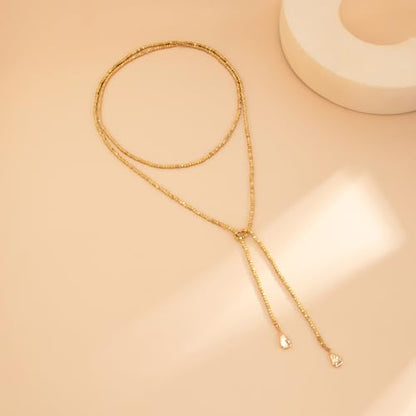 Lariat Long Beaded Necklaces for Women Trendy Y-Shaped Pendant Necklace with Turquoise Baroque Pearl Drops Layered Bohemian Beaded Necklace Fashion Statement Jewelry Gifts - color: Gold1