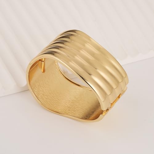 HZMAN Chunky Gold Cuff Bracelets for Women Thick Wide Bangle Bracelet Hammered Open Hinge Wrist Cuff Bracelet Jewelry Gift - color: 08.Irregular Gold