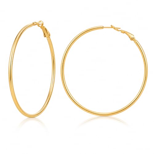 TIZU Big Hoop Earrings for Women Stainless Steel Hypoallergenic 14K Gold/Rose Gold/Black/Silver Hoop Earrings, 40mm/50mm/60mm/70mm Hoops Earrings Birthday Mothers Day Jewelry Gifts Women - color: Gold, size: 30mm