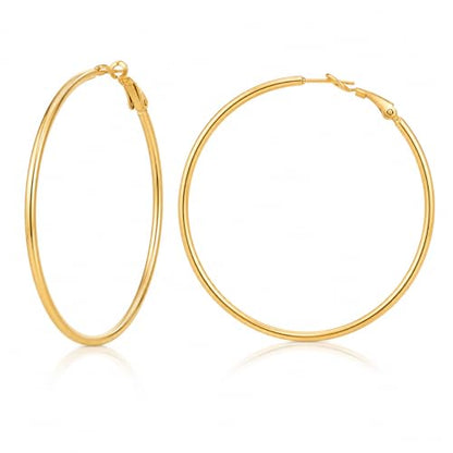 TIZU Big Hoop Earrings for Women Stainless Steel Hypoallergenic 14K Gold/Rose Gold/Black/Silver Hoop Earrings, 40mm/50mm/60mm/70mm Hoops Earrings Birthday Mothers Day Jewelry Gifts Women - color: Gold, size: 40mm