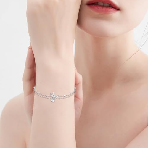 POPLYKE Bracelet for Women 925 Sterling Silver Dove/Hummingbird/Cat Animal Bracelet Jewelry Gifts for Mother Daughter Sister Grandma - style: Hummingbird Bracelet