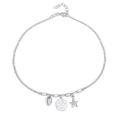 Vanbelle Sterling Silver Jewelry - Rhodium Plated with 925 Stamp - Sea Theme Dangling charm Anklet - Stylish Beautifully Designed for Women - 9" long + 1" extender