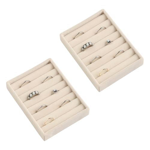 Frebeauty Small Jewelry Trays for Drawer,2 Pack 7 Slots Ring Organizer | Jewelry Box Inserts,Drawer Inserts,Vanity Drawer Organizer,Mini Size,Compact Ring Holder,Stackable Ring Tray - color: Beige, size: 7 Slots Set 2