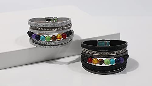 Vercret Leather Wrap Bracelet for Women, Multi-Layer Cuff Bangle | Boho Stacked Bracelets with Safe Clasp Western Bangle Jewelry Gift for Lady and Mom Sister Friend - style: Chakra