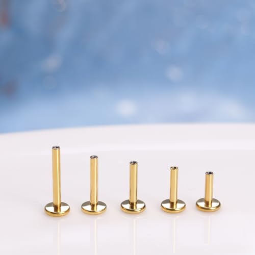 limerencia 16G/18G Hypoallergenic Internal Threaded Titanium Bar Post Replacement,Flat Back Stud Earrings Post Medusa Helix Couch Labret Bar for Women Men Sensitive Ears(A Pair) - color: gold tone, size: 16G-7mm