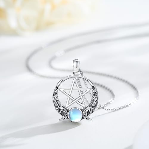 Witch Necklace 925 Sterling Silver Pentagram Triple Moon Pentacle Pendant Wiccan Pagan Jewelry Witchy Gifts for Women - style: Pentagram