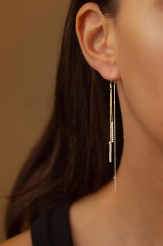 Robaice Long Gold Dangle Earrings for Women, 14K Plated Tassel Earring | Gold Chain Dangling Earrings, Trendy Drop Prom Earring, Lightweight Statement Party Jewelry, Gift for Women - style: A-long threader earrings