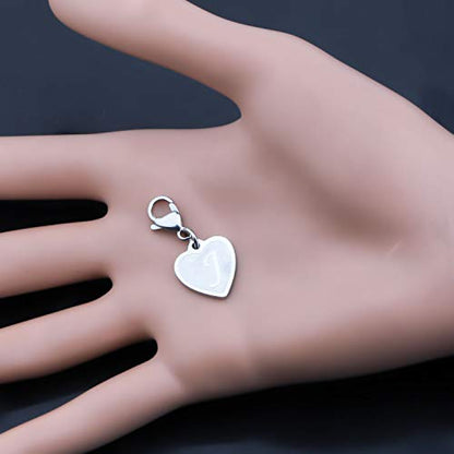 FAADBUK Initial Letter A-Z Alphabet Heart Charms for Jewelry Bracelet Keychain Necklace Initial Stainless steel Clasp Clip on Charm - color: intial J