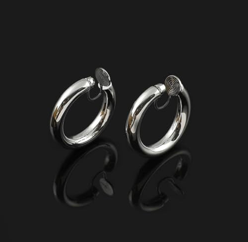 A Season Women Twisted Gold/Silver Round Clip On Hoop Earrings for Non Pierced Ears Hoops Earrings, Small/Medium/Large (Silver Solid Round)
