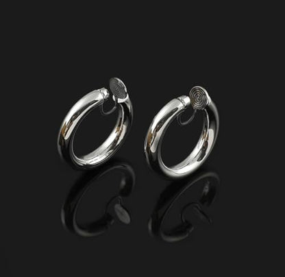 A Season Women Twisted Gold/Silver Round Clip On Hoop Earrings for Non Pierced Ears Hoops Earrings, Small/Medium/Large (Silver Solid Round)