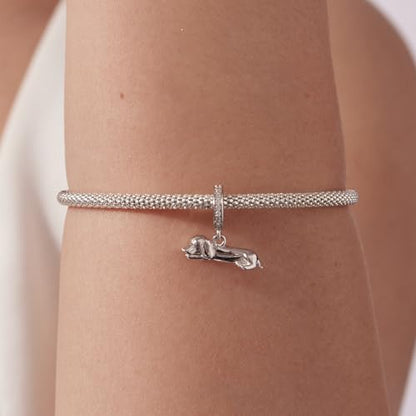 Hummingbird Charms For Bracelets 925 Sterling Silver Animal Dangle & Beads Butterfly Cat Beads Charms For Women Jewelry Gift - color: Sleeping Dachshund