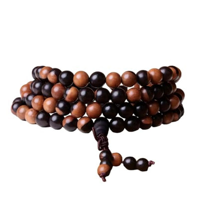 Handmade Mala Beads Bracelet 108 8mm Prayer Meditation Bracelet Sandalwood Elastic, Buddhist Beads, Prayer Mala Necklace for Men and Women Gifts - color: Gourd Black