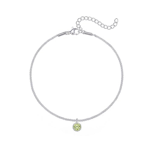 Wellike Silver Ankle Bracelets For Women Waterproof Birthstone Anklets Adjustable Sparkly Chain Silver Plated Stainless Steel Anklet Non Tarnish Jewelry - color: KKWJL185-8