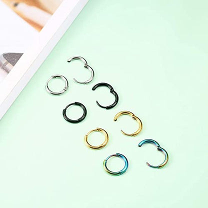 Surgical Stainless Steel Hoop Earrings 8mm/10mm/12mm Small Huggie Hoop Earrings for Women and Men - color: B: Diameter 10mm (4 Color),4 Pairs